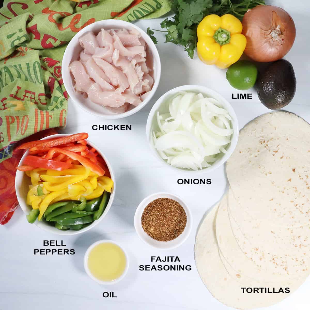 Ingredients for one pan chicken fajitas.